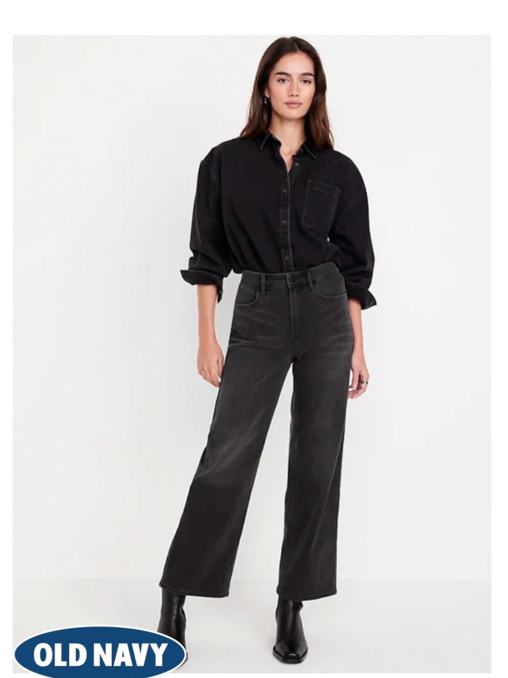 Old Navy High-Rise Wow Crop Wide Leg Jeans in Dark Grey